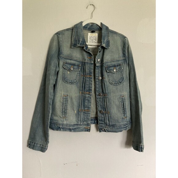 J. Crew Jean Jacket MEDIUM Light Wash Blue Denim Distressed - Picture 1 of 12